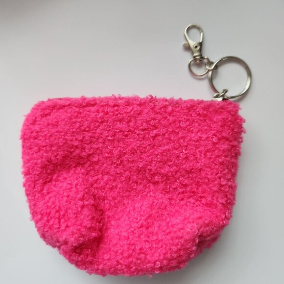Hello Kitty Pink Fuzzy Coin Purse Keychain With Zipper Closure & Metal Clasp - Picture 2 of 5